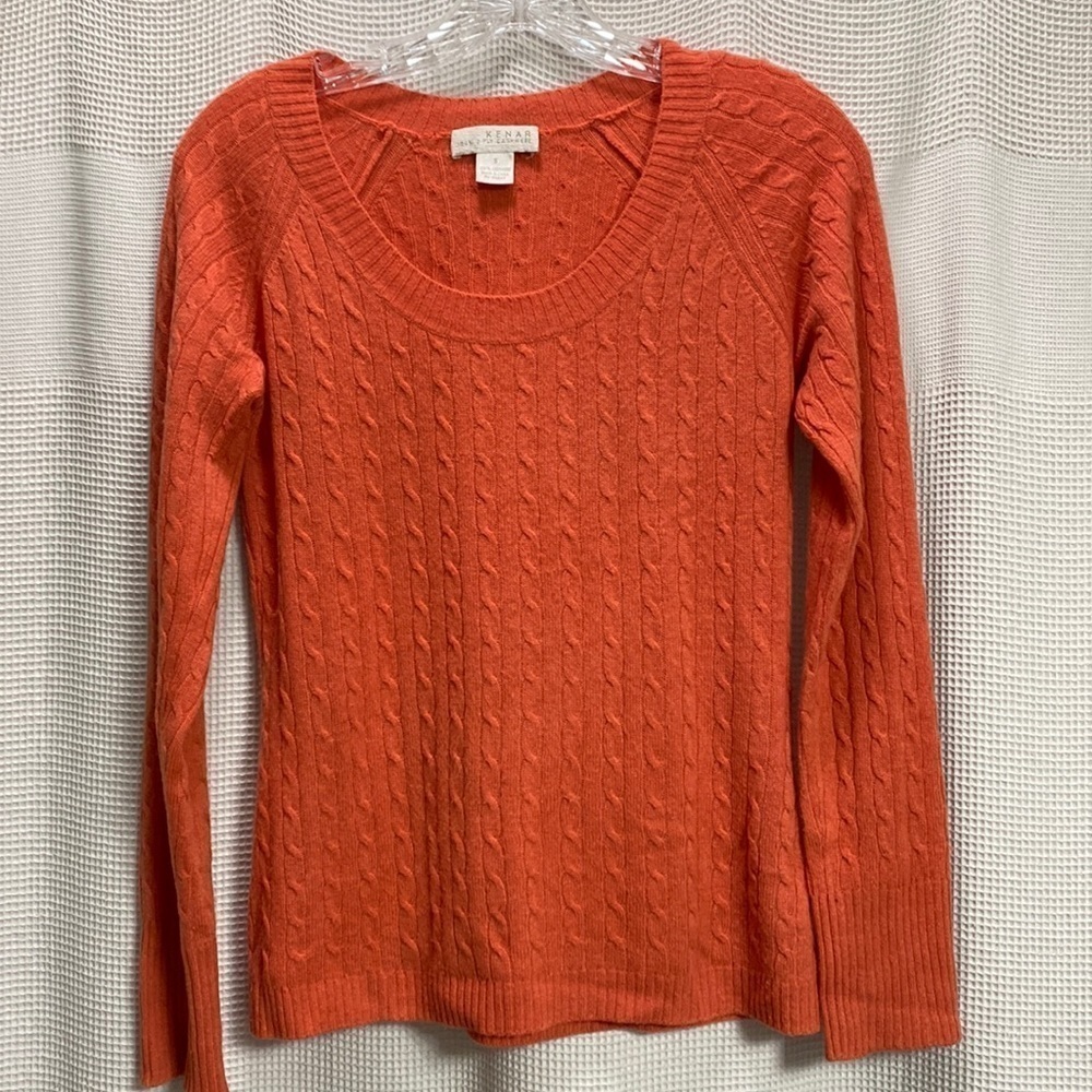 Kenar Sweater Womens Small Orange Good 100% 2-Ply Cashmere Cable Knit Scoop Neck